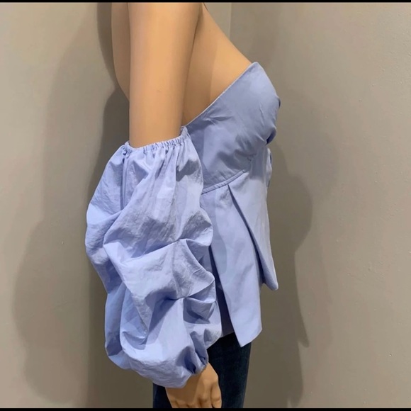 WHITE EYELASH Blue Off The Shoulder Puff Sleeve Top Size M Excellent Condition - Picture 6 of 11